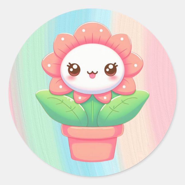 Cute, whimsical flower in pot classic round sticker (Front)