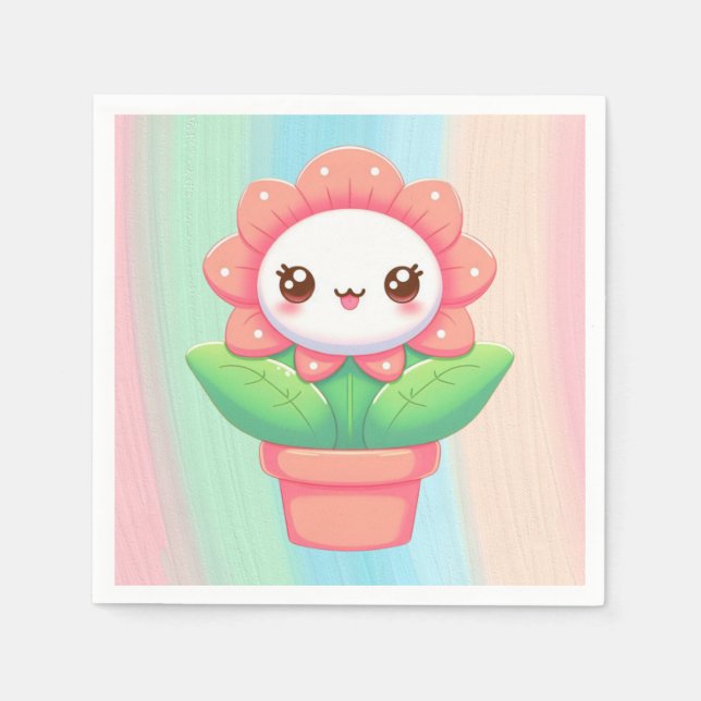 Cute, whimsical flower in pot napkin (Front)