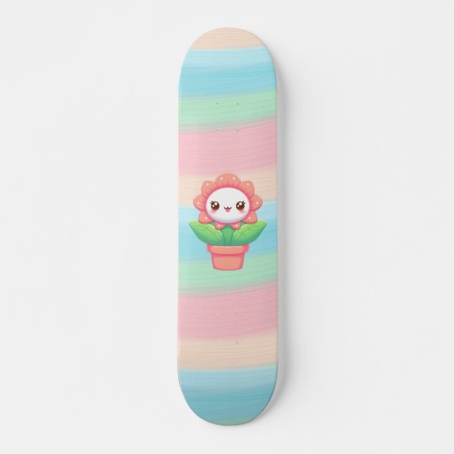 Cute, whimsical flower in pot skateboard (Front)
