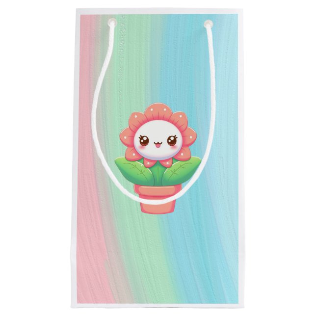 Cute, whimsical flower in pot small gift bag (Front)