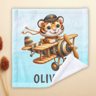 Cute Whimsical Flying Tiger Kid on a Plane Wash Cloth