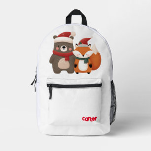 Cute whimsical fox & bear printed backpack