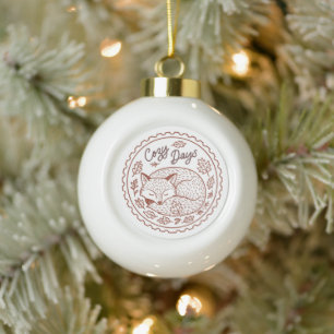Cute Whimsical Fox Snowflake Framed Ornament