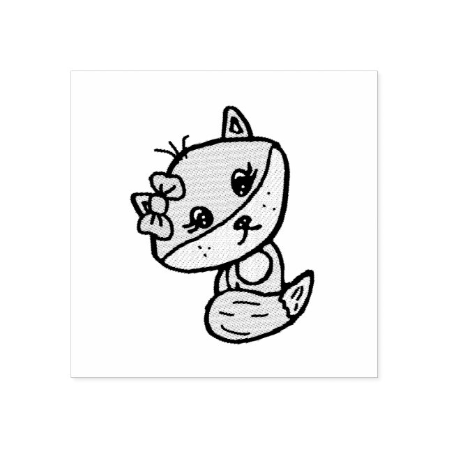 Cute Whimsical Fox with Bow Rubber Stamp (Imprint)