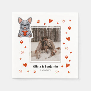 Cute Whimsical French Bulldog Save the Date Photo Napkin