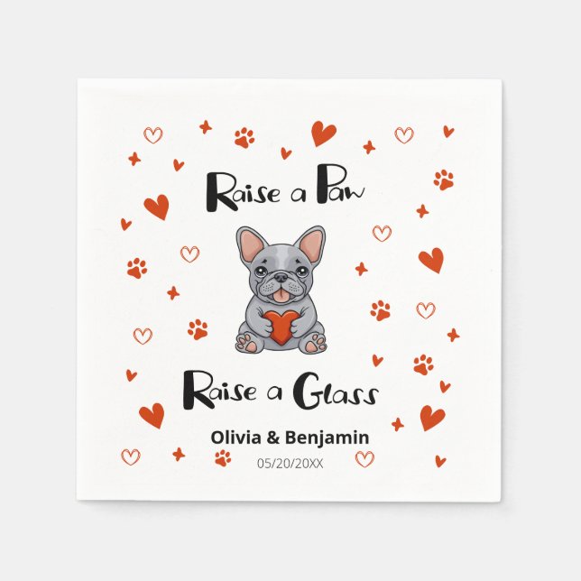 Cute Whimsical French Bulldog Save the Date Photo Napkin (Front)