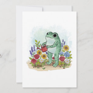 Cute Whimsical Frog In Flower Garden Illustration Invitation