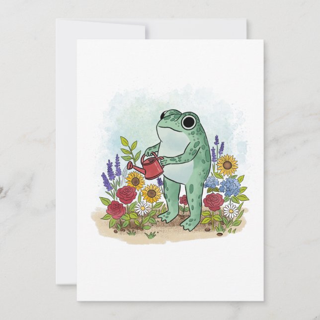 Cute Whimsical Frog In Flower Garden Illustration Invitation (Front)