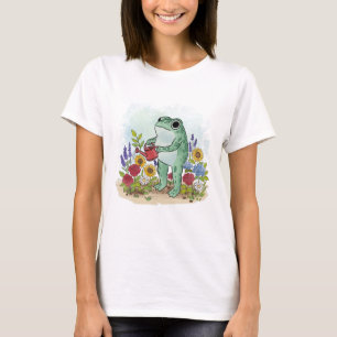 Cute Whimsical Frog In Flower Garden Illustration T-Shirt
