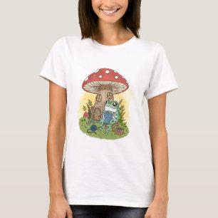 Cute Whimsical Frog Knitting Illustration T-Shirt