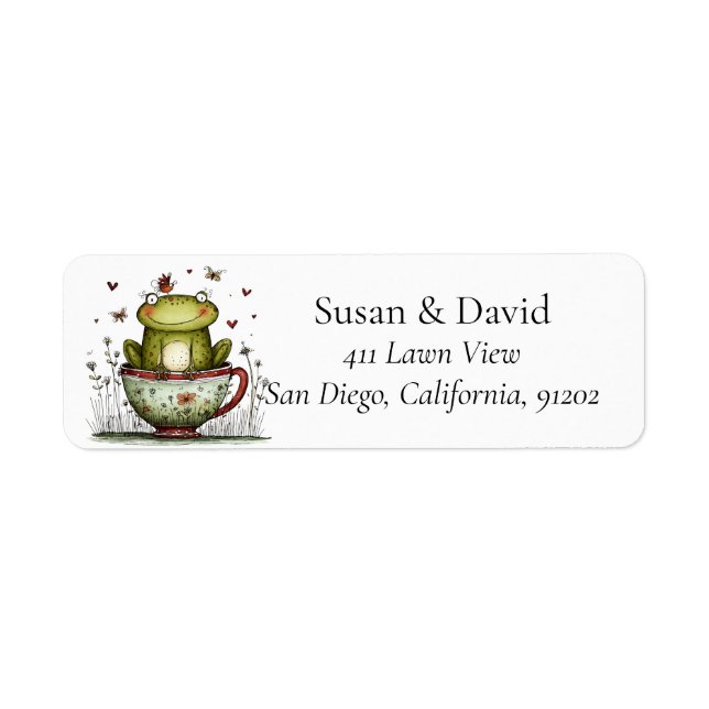 Cute Whimsical Frog Teacup Meadow Wildflower (Front)