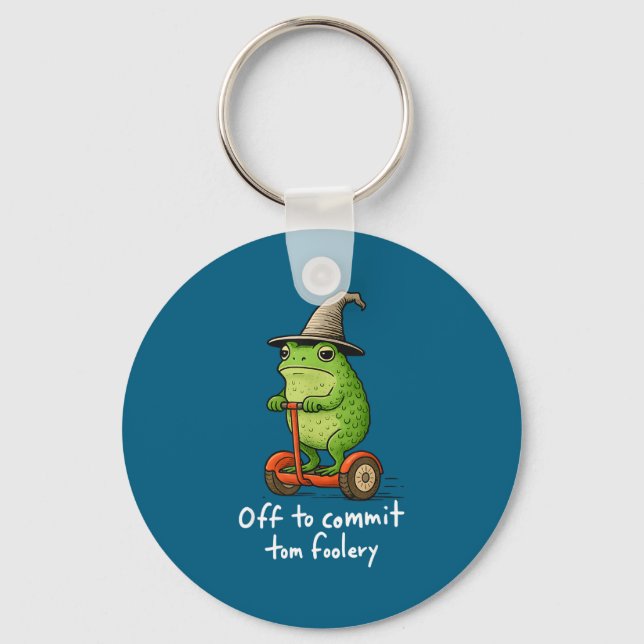 Cute Whimsical Frog Wizard Meme Off Key Ring (Front)