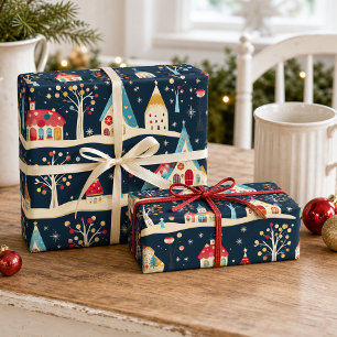 Cute Whimsical Fun & Festive Christmas Village Wrapping Paper