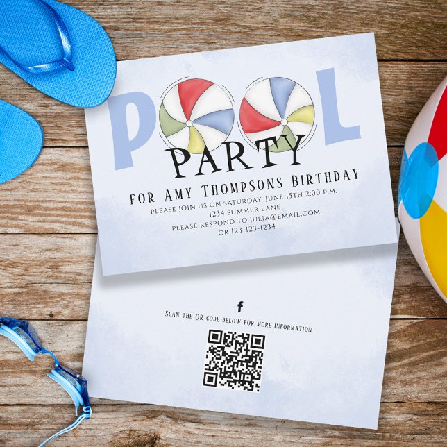 Cute Whimsical Fun Pool Party QR Code Social Media Invitation (Creator Uploaded)
