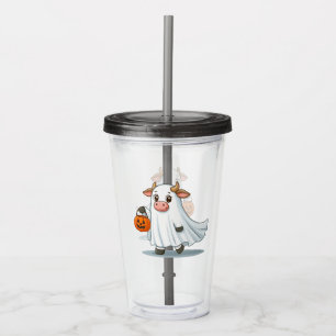 Cute, whimsical, ghost cow acrylic tumbler