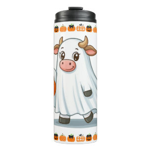 Cute, whimsical, ghost cow thermal tumbler