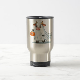 Cute, whimsical, ghost cow travel mug