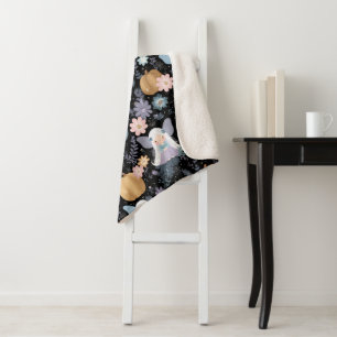 Cute Whimsical Ghost Fairy and Pumpkins Halloween Sherpa Blanket