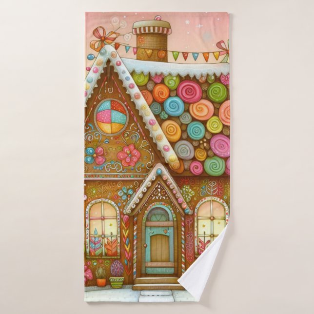 Cute, whimsical gingerbread house bath towel (Bath Towel)