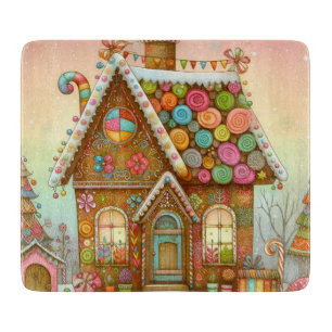 Cute, whimsical gingerbread house cutting board