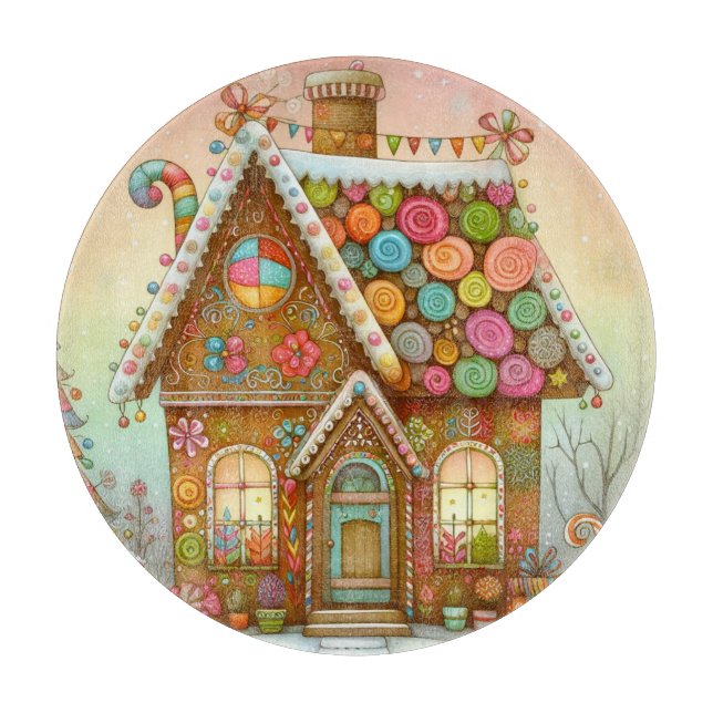 Cute, whimsical gingerbread house cutting board (Front)