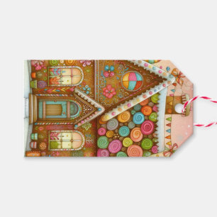 Cute, whimsical gingerbread house gift tags