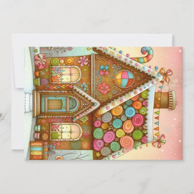Cute, whimsical gingerbread house holiday card (Front)