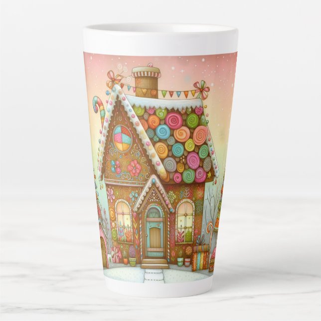 Cute, whimsical gingerbread house latte mug (Front)