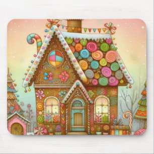 Cute, whimsical gingerbread house mouse pad