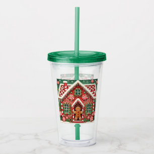 Cute, whimsical gingerbread man & house acrylic tumbler