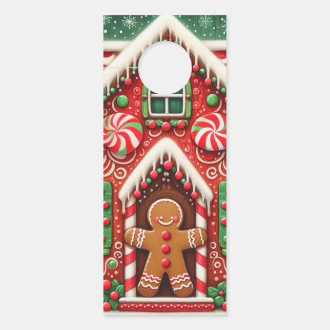 Cute, whimsical gingerbread man & house door hanger (Front)
