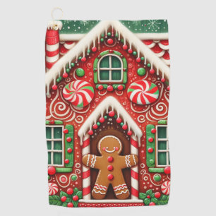 Cute, whimsical gingerbread man & house golf towel