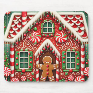 Cute, whimsical gingerbread man & house mouse pad
