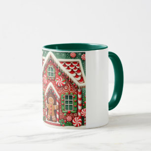 Cute, whimsical gingerbread man & house mug