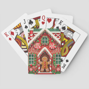 Cute, whimsical gingerbread man & house playing cards