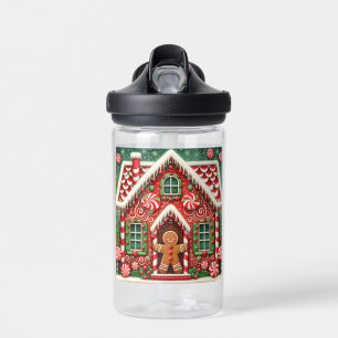 Cute, whimsical gingerbread man & house water bottle