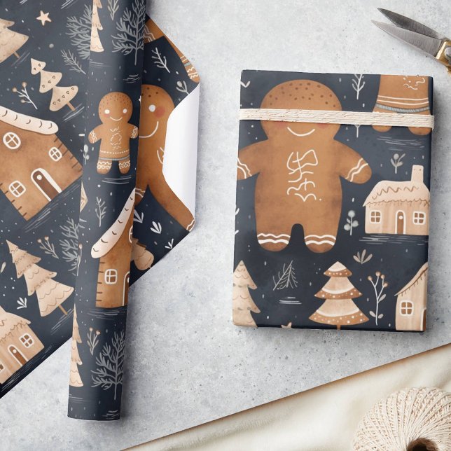 Cute Whimsical Gingerbread Men Christmas  Wrapping Paper (Creator Uploaded)