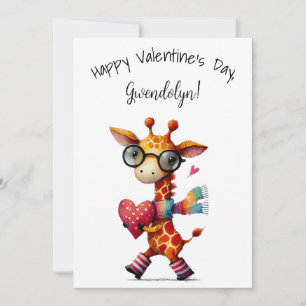 Cute Whimsical Giraffe Valentine's Day Flat Card