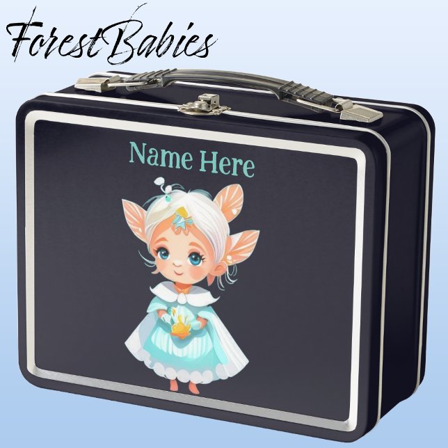 Cute Whimsical Girl Fairy Fantasy Cartoon Graphic Metal Lunch Box (Fairy, Black ForestBabies Lunch Box)