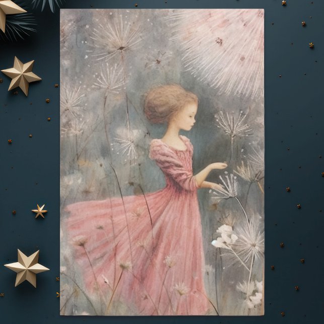 Cute Whimsical Girl in Pastel Pink, Dandelions  Tissue Paper (Creator Uploaded)