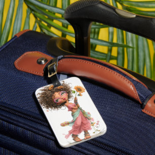 CUTE WHIMSICAL GIRL ON THE BEACH LUGGAGE TAG