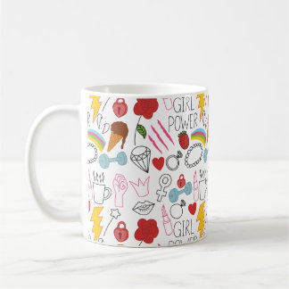 Cute Whimsical Girl Power Doodle Retro Coffee Mug
