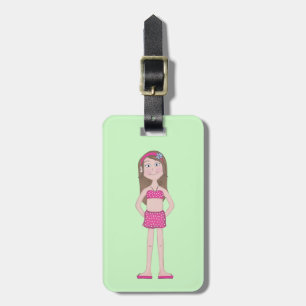 Cute Whimsical Girly Girl Cartoon Drawing Luggage Tag