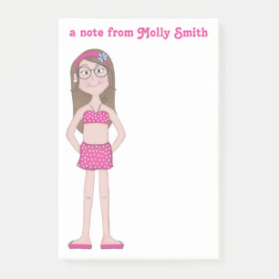 Cute Whimsical Girly Girl Cartoon Drawing Post-it Notes