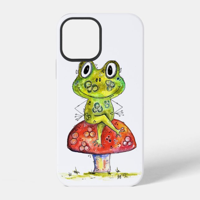 Cute Whimsical Green Frog on Toadstool iPhone Case (Back)