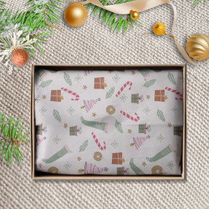 Cute Whimsical Green Pink Cosy Winter Christmas  Tissue Paper