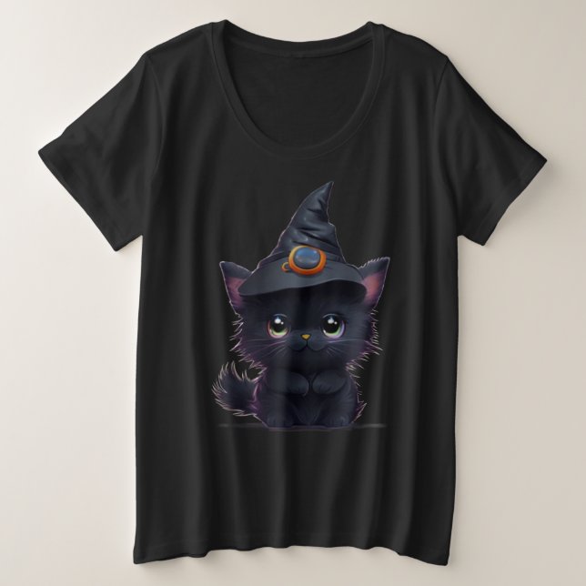 Cute whimsical Halloween black cat Plus Size T-Shirt (Design Front)