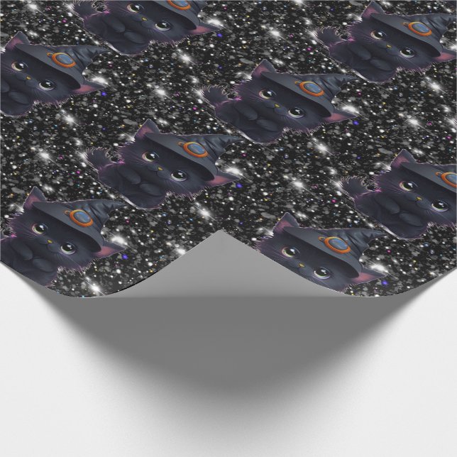 Cute whimsical Halloween black cat Wrapping Paper (Corner)