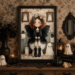 Cute Whimsical Halloween Fairy And Ghost Art Poster