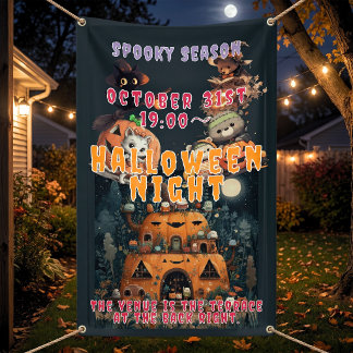 Cute Whimsical Halloween Night Outdoor Banner